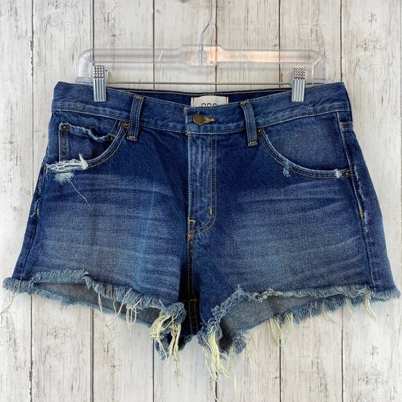 BDG Urban Outfitters Dark Blue High Rise Cut Off Distressed Jean Shorts Size 29 - Picture 2 of 10